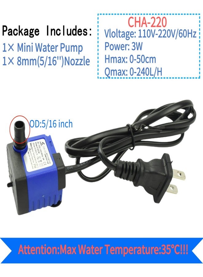 Conquerall CHA-220 240L/H 60GPH AC 110V Submersible Pump 3W Mini Ultra Quiet Water Pump 1.64ft High Lift for Fish Tanks, Small Ponds, Fountains, Water Features, Statues, Hydroponics and Pet Fountains - Image 4